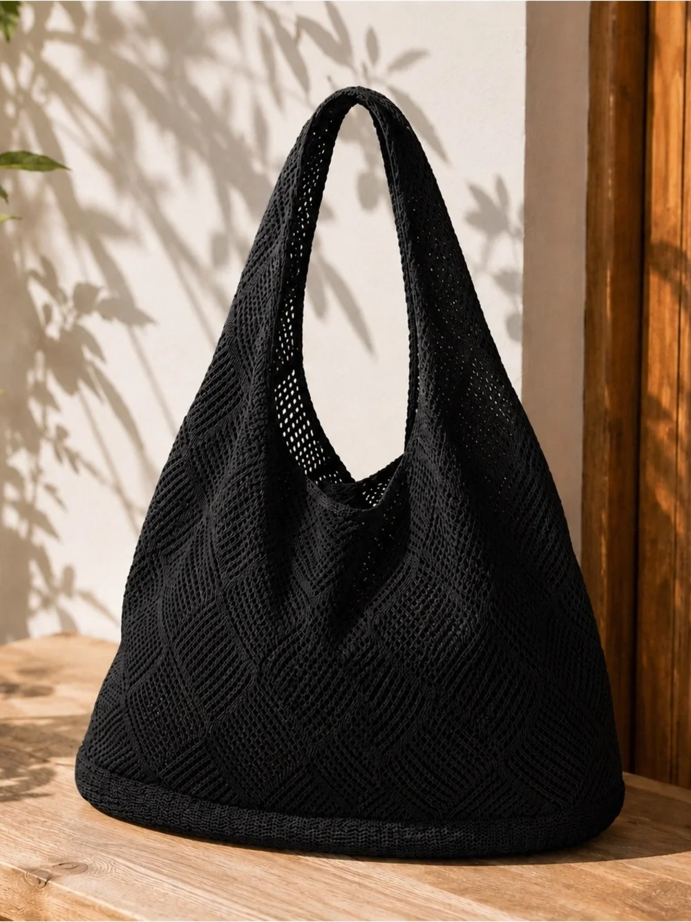 Women's Black Knit Shoulder Bag - Stylish Everyday Tote